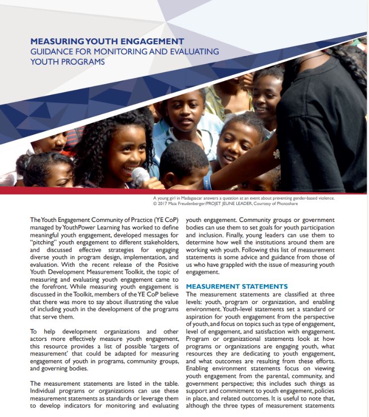 Measuring Youth Engagement - Guidance for monitoring and evaluating youth programs